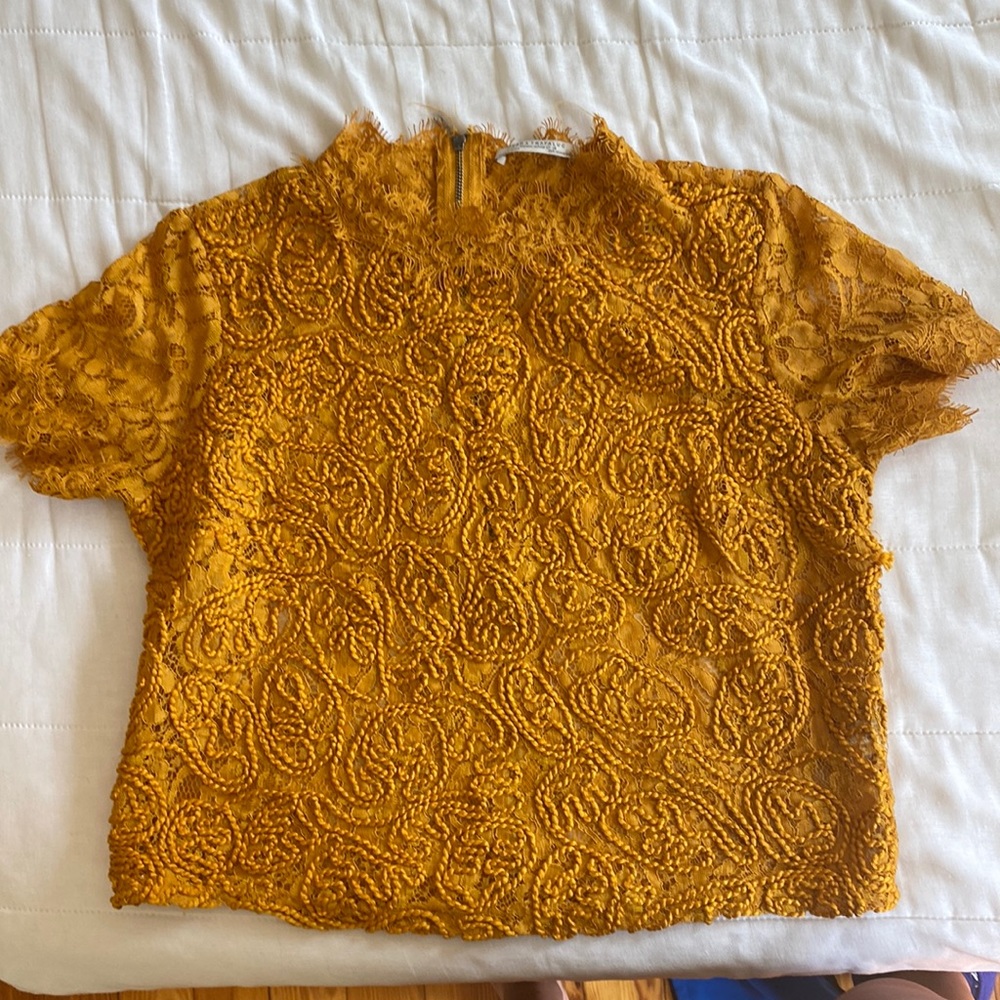 Zara yellow floral lace short sleeve top